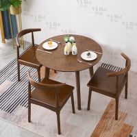 翌嘉 YJ3121617 实木小圆桌简约圆形餐桌接待洽谈桌茶桌椅组合 胡桃色0.8米一桌三椅