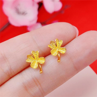 仿真越南沙金豆豆幸运草耳钉女简约个性镀金小巧耳环仿金久不掉色送女朋友老婆情人节七夕生日礼物