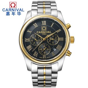 嘉年华CARNIVAL名匠运动手表男 全自动机械表 男士精钢带防水休闲男表正品休闲时尚金属蝴蝶扣腕表8827