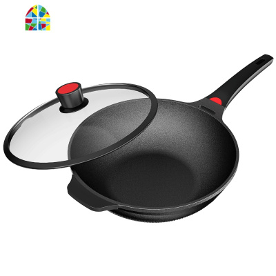 锅炒锅家用无涂层炒菜锅电磁炉煤气灶专用麦石锅具 FENGHOU 32cm+可立盖子