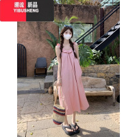 YIBUSHENG甜美背心连衣裙女季新款木耳边交叉露背设计感宽松洋气长裙子潮