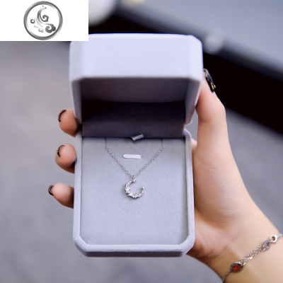 S925银不规则月亮项链女日韩网红设计感月牙吊坠锁骨颈链森系饰品 JiMi