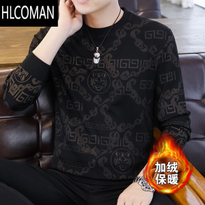 HLCOMAN2024新款男士加绒加厚长袖T恤衫加肥加大码宽松卫衣打底小衫