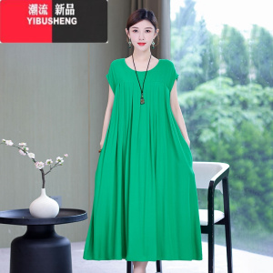 YIBUSHENG中老年女装新款棉绸连衣裙季大码宽松腰洋气妈妈装人造棉睡裙子