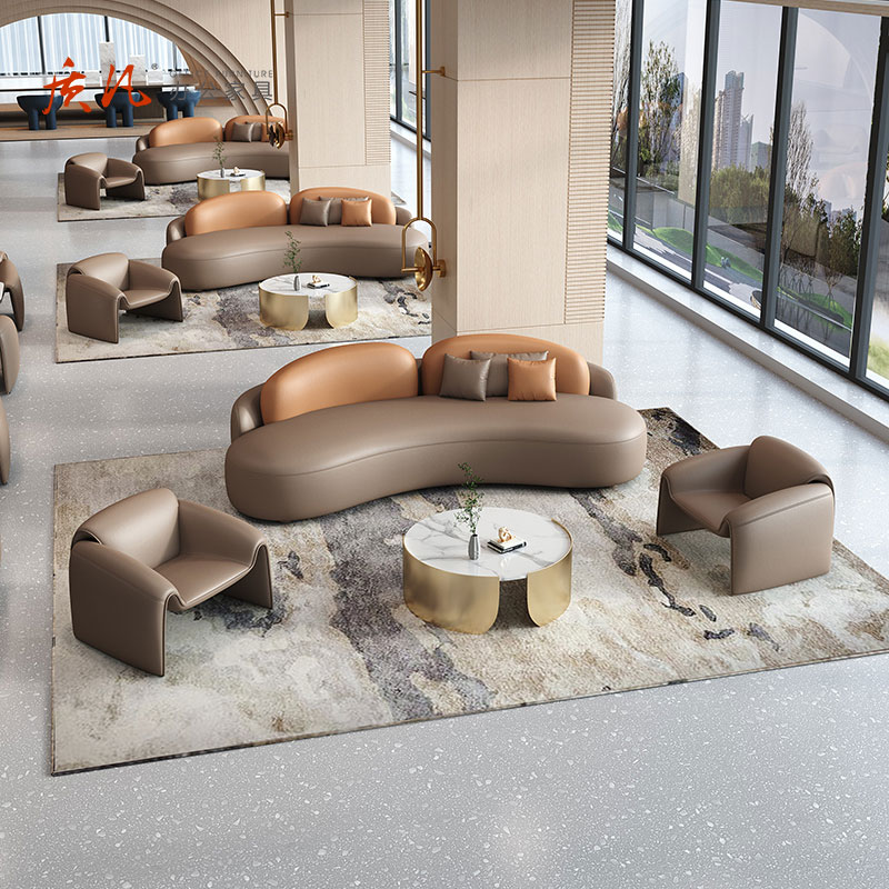 质凡酒店大堂大厅贵宾会所洽谈沙发组合 220长沙发+1+1+茶几组合