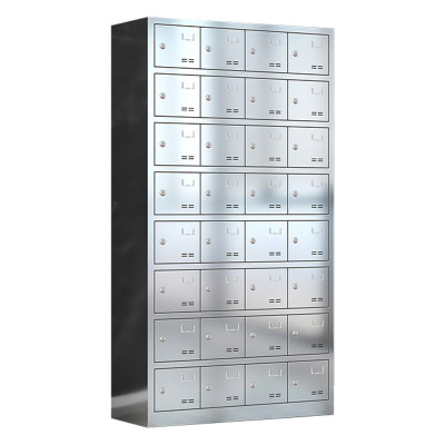 悦山不锈钢餐具碗柜食堂员工多门储物柜304不锈钢32门钥匙锁YSOA11FO32MW304Y