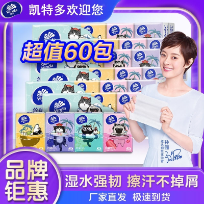 维达(Vinda)吾皇手帕纸3层共60包便携纸巾面巾纸餐巾纸卫生纸小包特价