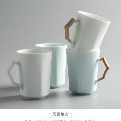 水杯子女学生韩版大容量马克杯带盖勺诗心青釉陶瓷茶杯