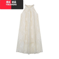 YIBUSHENG设计感挂脖吊带裙度假风连衣裙女季显瘦温柔风A字长裙重工裙子