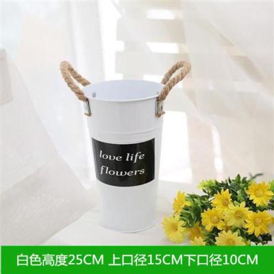 敬平复古干花桶铁桶铁皮花筒花瓶插花醒花桶鲜花桶家用花店大号花桶麻绳贴标高度25CM
