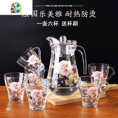 家用玻璃水壶可高温凉水壶创意水杯套装透明大容量网红印花冷水壶 FENGHOU 栀子花开单壶一只