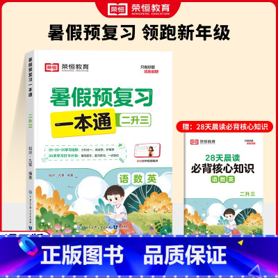 [两科合一]暑假预复习一本通 二升三 [正版]2科合一荣恒暑假预复习一本通二年级下册暑假作业语文数学人教版二年级升三年级