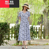 YIBUSHENG2024新款棉绸连衣裙女时尚气质人造棉绵海边度假洋气中显瘦长裙子