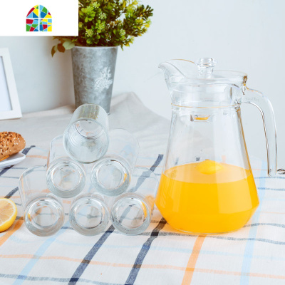 创意玻璃鸭嘴壶家用凉水壶冷水壶透明花茶壶果汁瓶凉水杯凉壶套装 FENGHOU 1个鸭嘴壶+6个高八角杯
