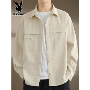 花花公子衬衫外套男士2025年秋季潮牌百搭工装上衣服休闲长袖衬衣