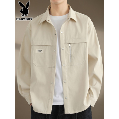 花花公子衬衫外套男士2025年秋季潮牌百搭工装上衣服休闲长袖衬衣