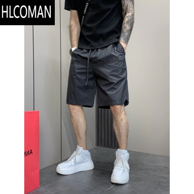 HLCOMAN夏季新款黑色短裤男宽松四五分运动休闲沙滩裤子男士时尚透气中裤