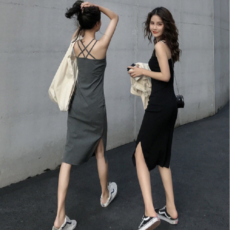 中长款吊带连衣裙外穿夏季年新款女开叉气质显瘦内搭打底裙子