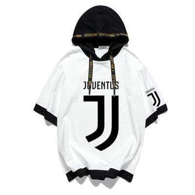 珂卡慕(KEKAMU)尤文图斯五分袖短袖T恤连帽夏季男女C罗纳尔多意甲足球运动CR7衣服白色2款XXXL