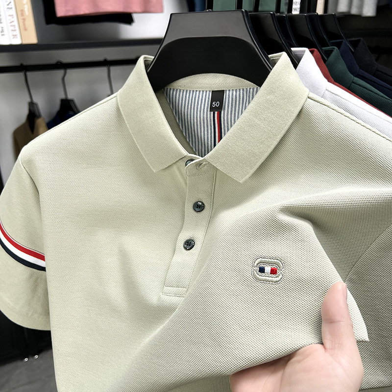 丝光棉刺绣polo衫男短袖2025夏季新款休闲时尚简约棉男士T恤衫1