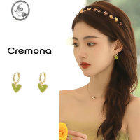 JiMi绿色爱心耳环女小众设计感高级耳扣气质耳钉耳坠2023新款耳饰