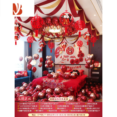 三维工匠结婚房气球装饰套装创意浪漫婚礼新房场景布置男女方婚庆用品大全豪华拉旗套装-佳偶天成婚庆布景