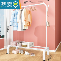 敬平简易晾衣架落地折叠卧室单杆室内晾衣杆挂衣架阳台晒衣服架子家用 130cm白|树杈钩-大