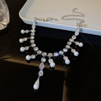 水滴锆石珍珠流苏项链女轻奢小众锁骨链颈链高级感新娘礼服配饰送女朋友老婆情人节七夕生日礼物