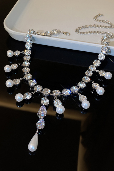 水滴锆石珍珠流苏项链女轻奢小众锁骨链颈链高级感新娘礼服配饰送女朋友老婆情人节七夕生日礼物