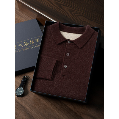 秋冬新款男Polo领山羊绒衬衫领加厚纯色毛衣针织打底毛衫男