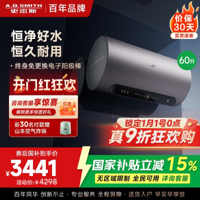 AO史密斯60升电热水器 国家补贴 金圭内胆 双棒分离速热 免换镁棒 免清洗 E60ED8