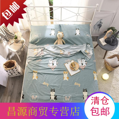 床单睡袋便携式旅行床单隔脏素色加厚学生水洗固定床垫出差宾馆加宽便捷可爱卫生旅游外驼色2.0米小猫咪