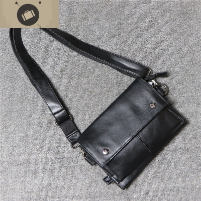 新款threebox韩版潮日系男士单肩包复古软皮斜挎背包流行斜跨小包艾狄伊娃斜挎包男黑色