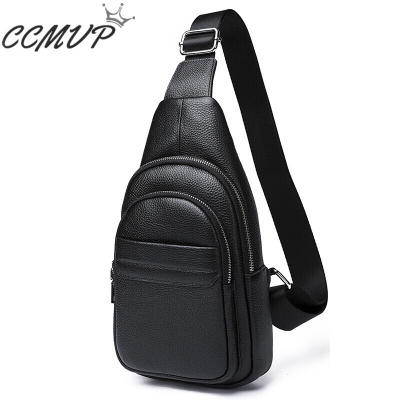 品牌自营质量保证-CCMVP2018新款时尚真皮男士胸包男包韩版大容量单肩包斜挎包牛皮小背包黑色真皮黑色默认颜色