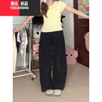 YIBUSHENG大码季薄款今年流行的裤子女胖妹妹波点休闲裤高腰直筒阔腿长裤
