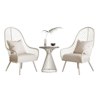 质凡 动格奶油风ins户外休闲桌椅简约茶几庭院阳台茶桌椅 芭蕉椅+小圆桌三件套+奶白坐垫