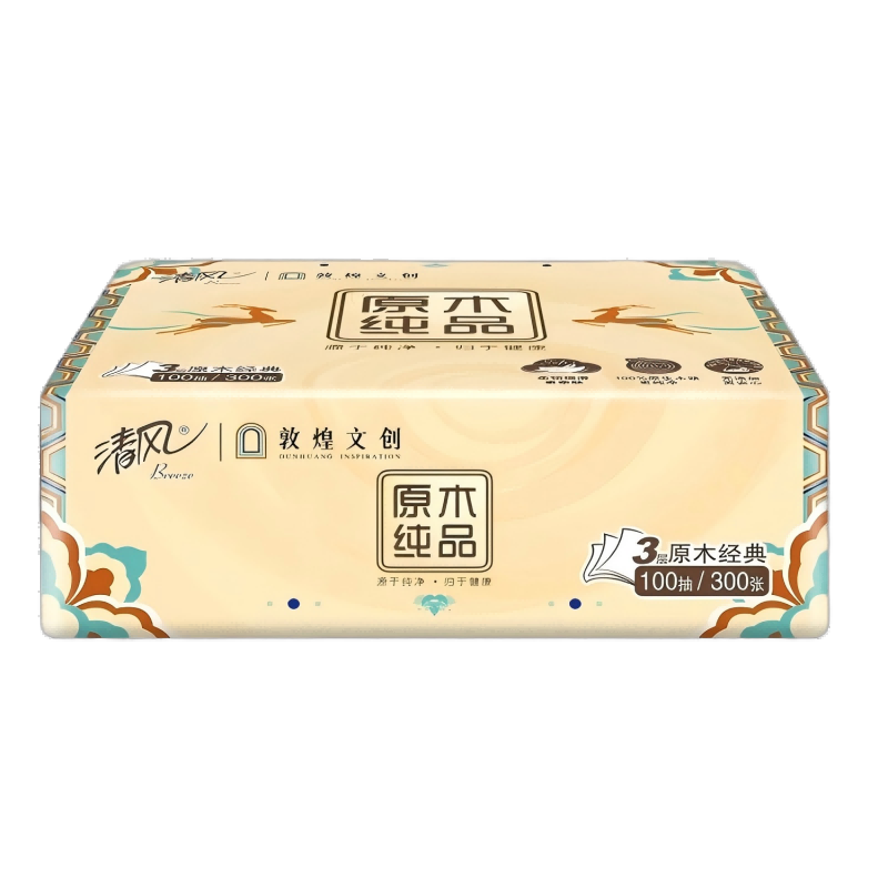 清风原木敦煌联名3层100抽60包一箱大箱装家用