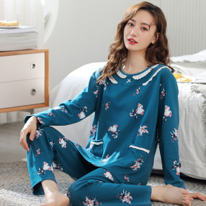 中老年中年妈妈睡衣女士棉质长袖秋冬款老年大码家居服套装可外穿