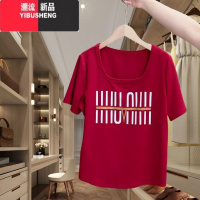 YIBUSHENG300斤大码女装正肩方领短袖T恤季新款设计感胖mm遮肚子百搭上衣
