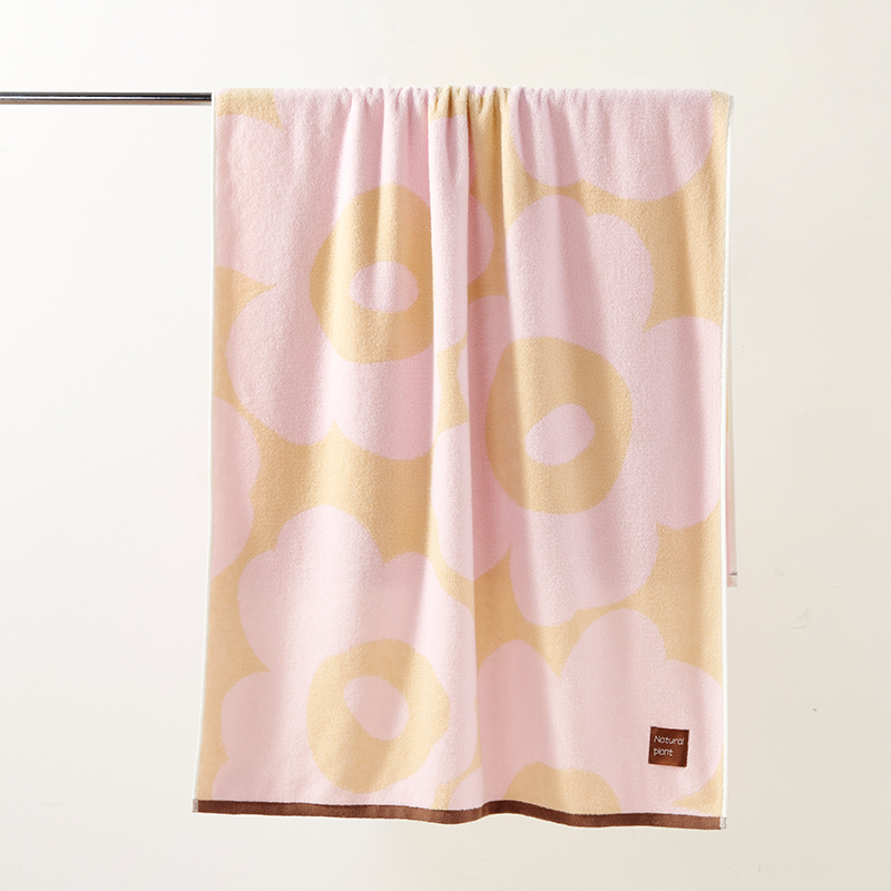 洁玉 春野樱精梳棉提花浴巾 70*140cm 370g 1条装 J4017B 粉色