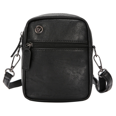 奇诺佰潮流户外运动皮质小挎包新款男包包休闲单肩包斜挎包单肩迷你小包黑色