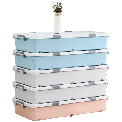 床底收纳箱扁平特大号储物箱衣服被子整理箱床下收纳箱带滑轮方形款北欧灰57*43*17cm-一个装