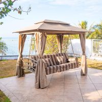 紫叶户外秋千摇椅铁艺吊床花园庭院秋千床室外院子三人秋千椅躺床