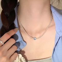 天然海蓝宝白水晶项链女2025夏天锁骨链日常百搭配裙子不掉色送女朋友老婆情人节七夕生日礼物