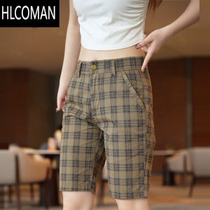 HLCOMAN2025新款格子五分休闲短裤男修身直筒透气夏季薄款外穿中裤子