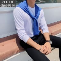 SUNTEK春夏男士薄款透气长袖T恤色宽松休闲防晒服圆领体恤白色打底衫T恤