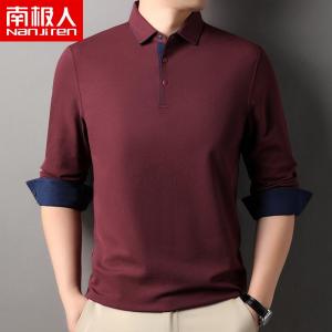 南极人2025春季男士长袖T恤翻领纽扣袖口商务休闲棉质polo衫按扣