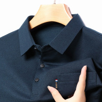 长袖polo衫男士秋季新款翻领纯色真口袋中老年爸爸装打底T恤男