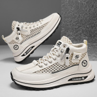 男士2025新款夏季透气网面休闲高帮厚底运动时尚百搭男款韩版潮鞋