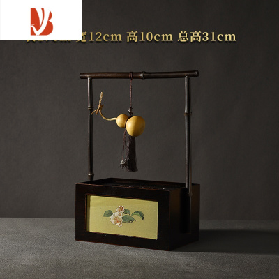 三维工匠新中式竹制纸巾盒客厅家居实木紫竹创意提抽纸盒轻奢复古茶室定制 山茶花紫竹提手纸巾盒抽底 送挂件